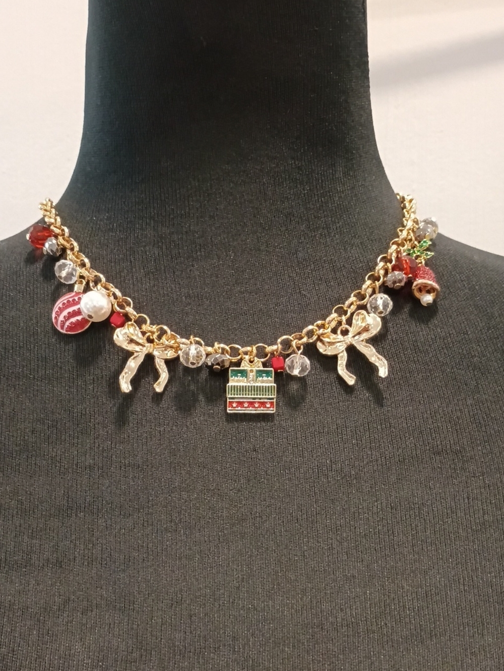 Kohl's Gold-Tone Holiday Charm Necklace with Red, Green and Clear Accents